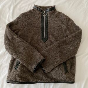 Brown Teddy Pullover With Black Pleather Lining